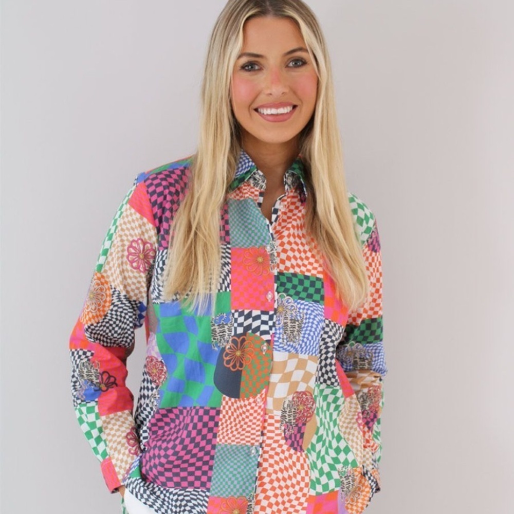 Vilagallo Isabella merapi multi print button down top size 38